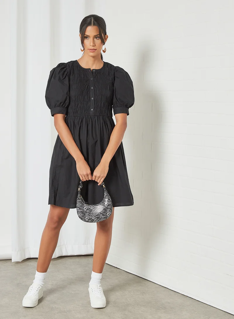 PIECES Smocked Mini Dress Black