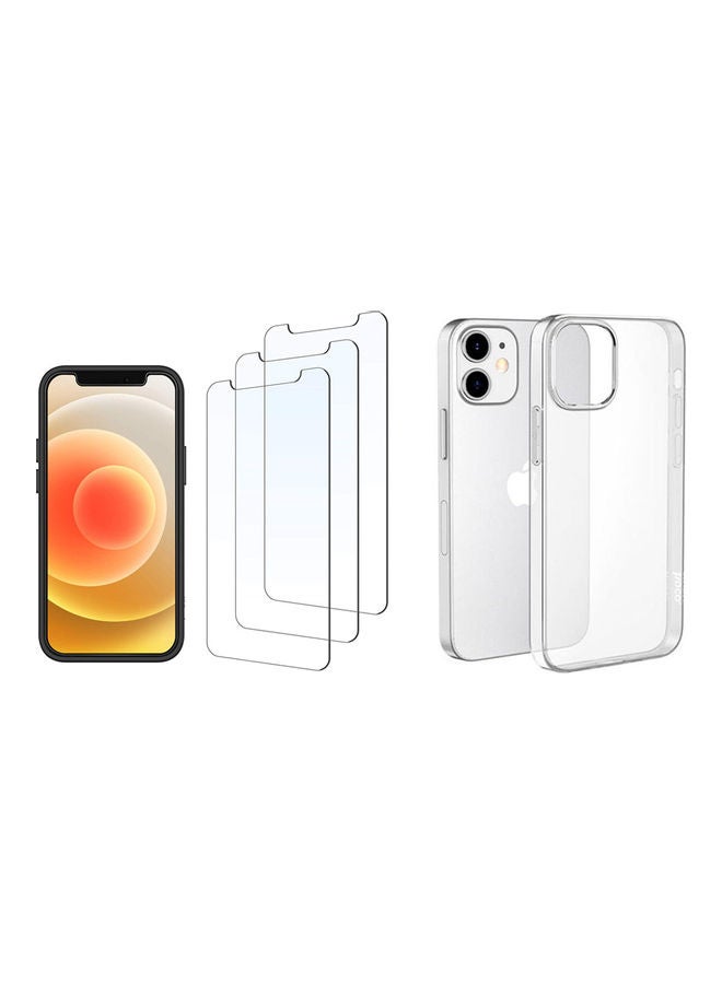 جولتا مجموعة من 3 لاصقات حماية للشاشة من الزجاج المقوى وغطاء حماية لهاتف Apple iPhone 12 Mini شفاف  - Image 1