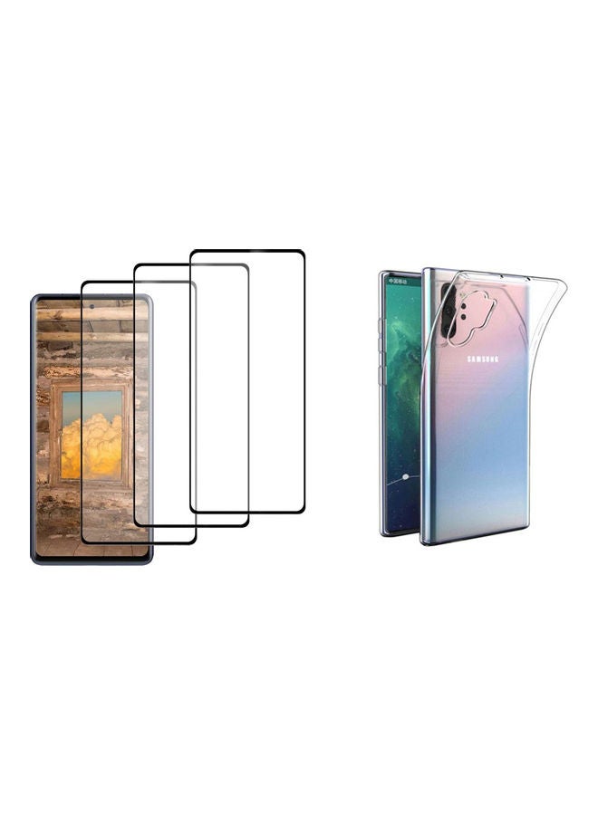 جولتا مجموعة من 3 قطع من لاصقة حماية للشاشة من الزجاج المقوى بتغطية كاملة مع حافظة حماية لهاتف سامسونج نوت 10 بلس شفاف - Image 1