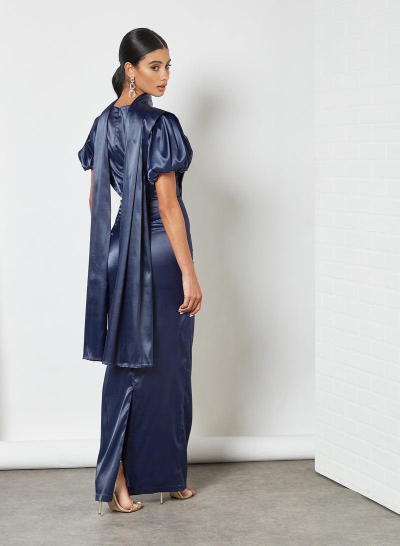 Si FASHION GALERIE Puffed Sleeve Bodycon Dress Navy Blue - Image 3