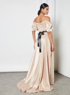 Si FASHION GALERIE Contrast Belted Dress Gold  - Image 3