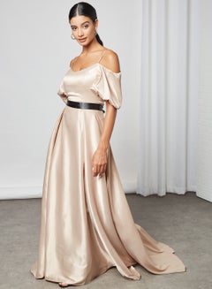 Si FASHION GALERIE Contrast Belted Dress Gold  - Image 1
