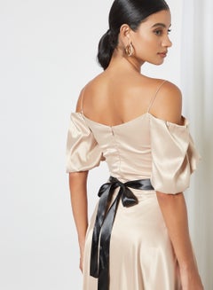Si FASHION GALERIE Contrast Belted Dress Gold  - Image 4