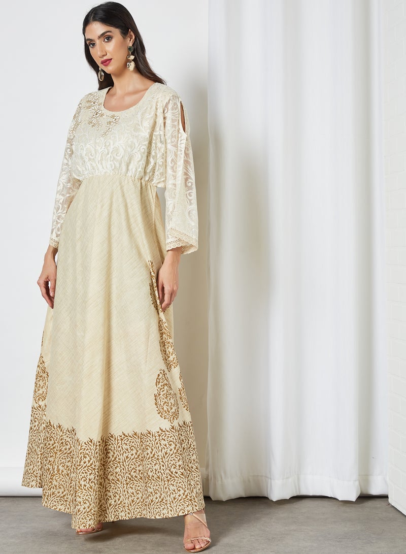 Sara Arabia - Sara Damask Nature Inspired Jalabiya Gold - Image 1