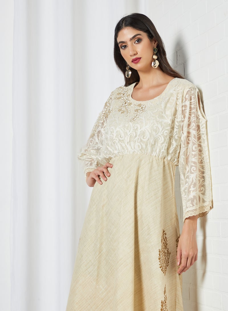 Sara Arabia - Sara Damask Nature Inspired Jalabiya Gold - Image 1