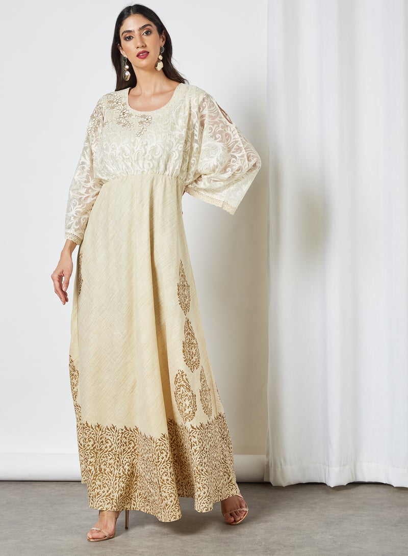 Sara Arabia - Sara Damask Nature Inspired Jalabiya Gold - Image 1