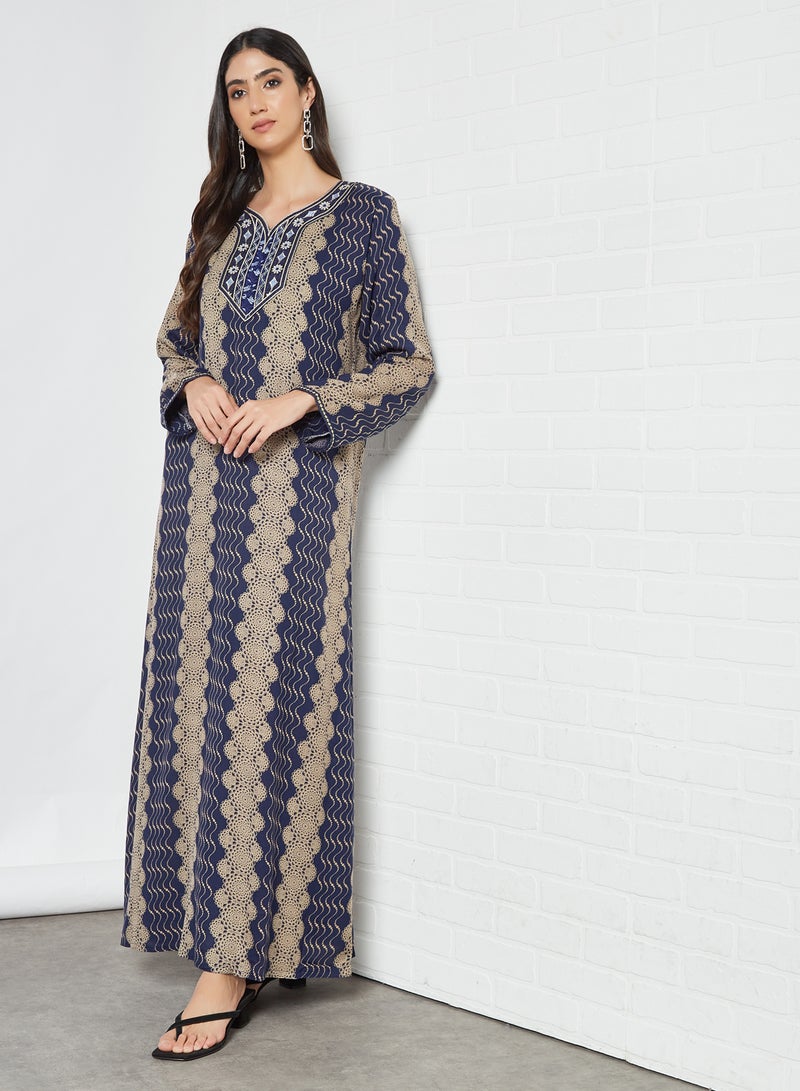 Printed Stylish Jalabiya Blue/Beige - v1619523498/N44787687V_2