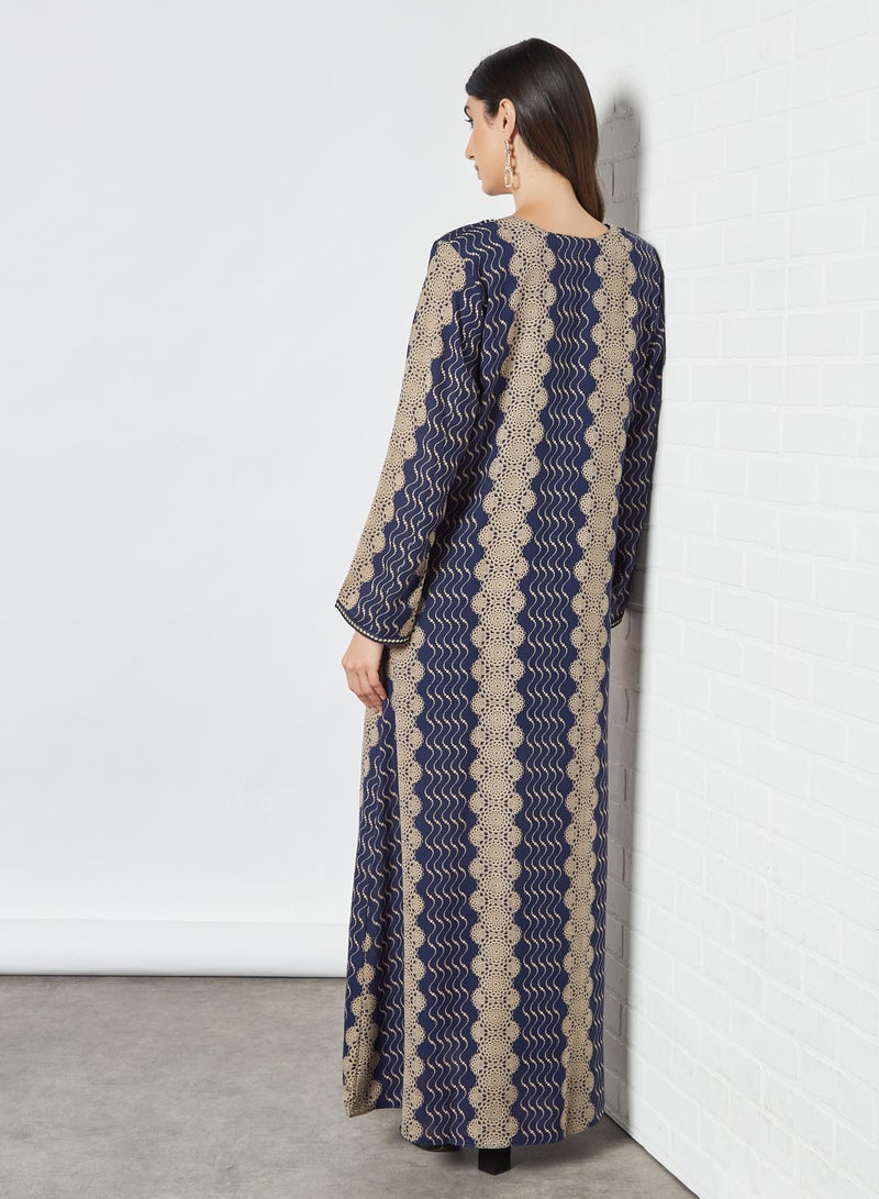 Printed Stylish Jalabiya Blue/Beige - v1619523498/N44787687V_3