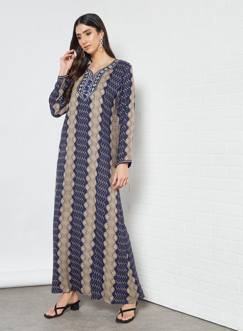 Printed Stylish Jalabiya Blue/Beige - v1619523499/N44787687V_4