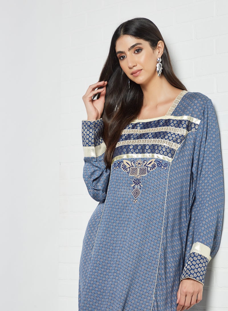 Sara Arabia - Printed Stylish Jalabiya Blue - Image 1