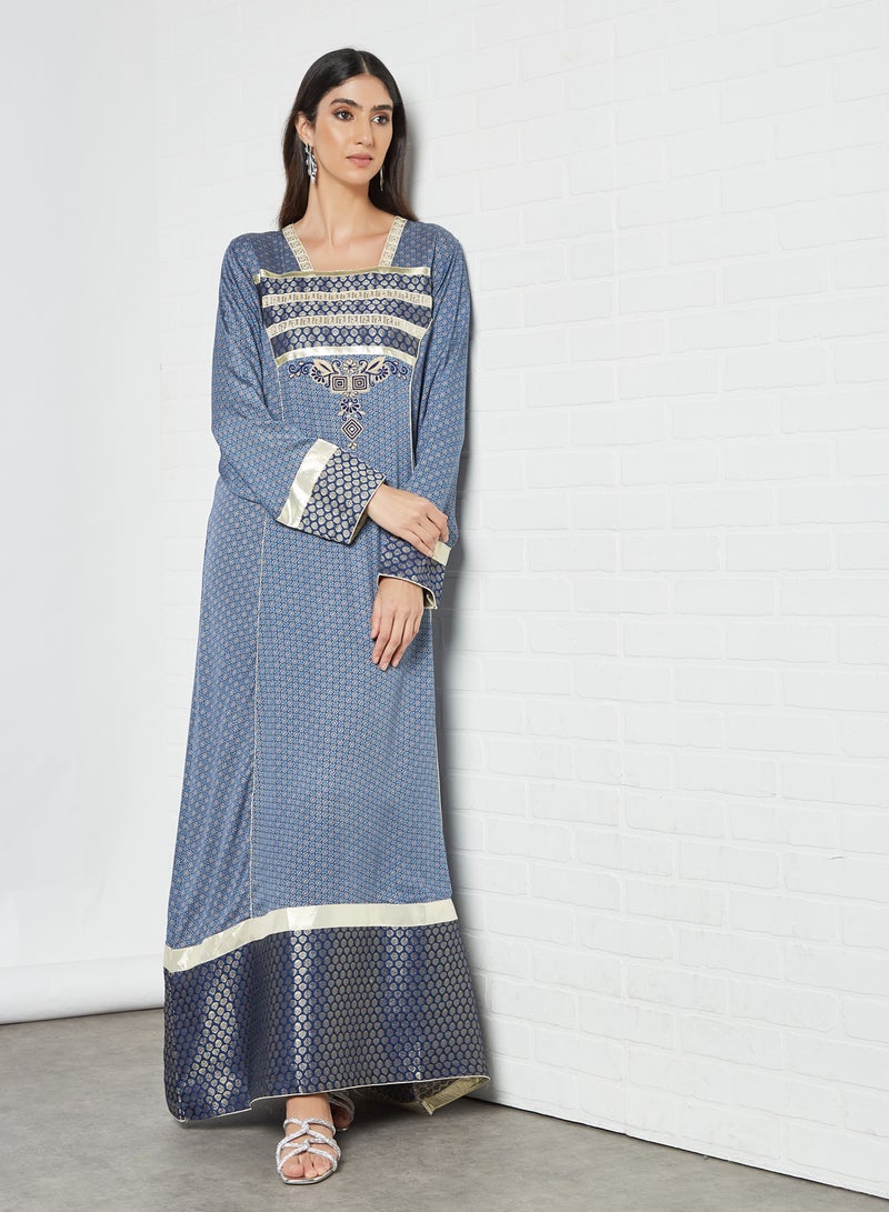 Sara Arabia - Printed Stylish Jalabiya Blue - Image 1