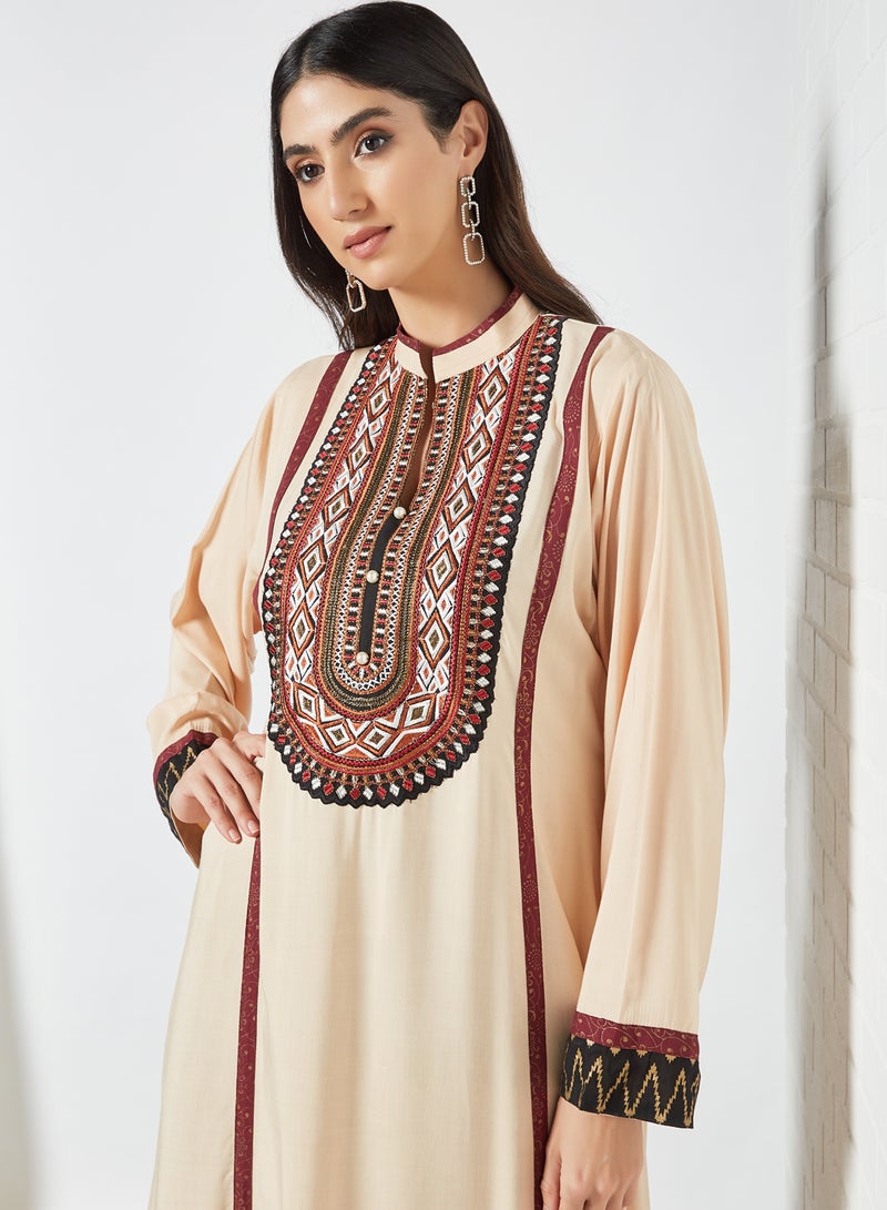 Sara Arabia - Embroidered Stylish Jalabiya Beige - Image 1