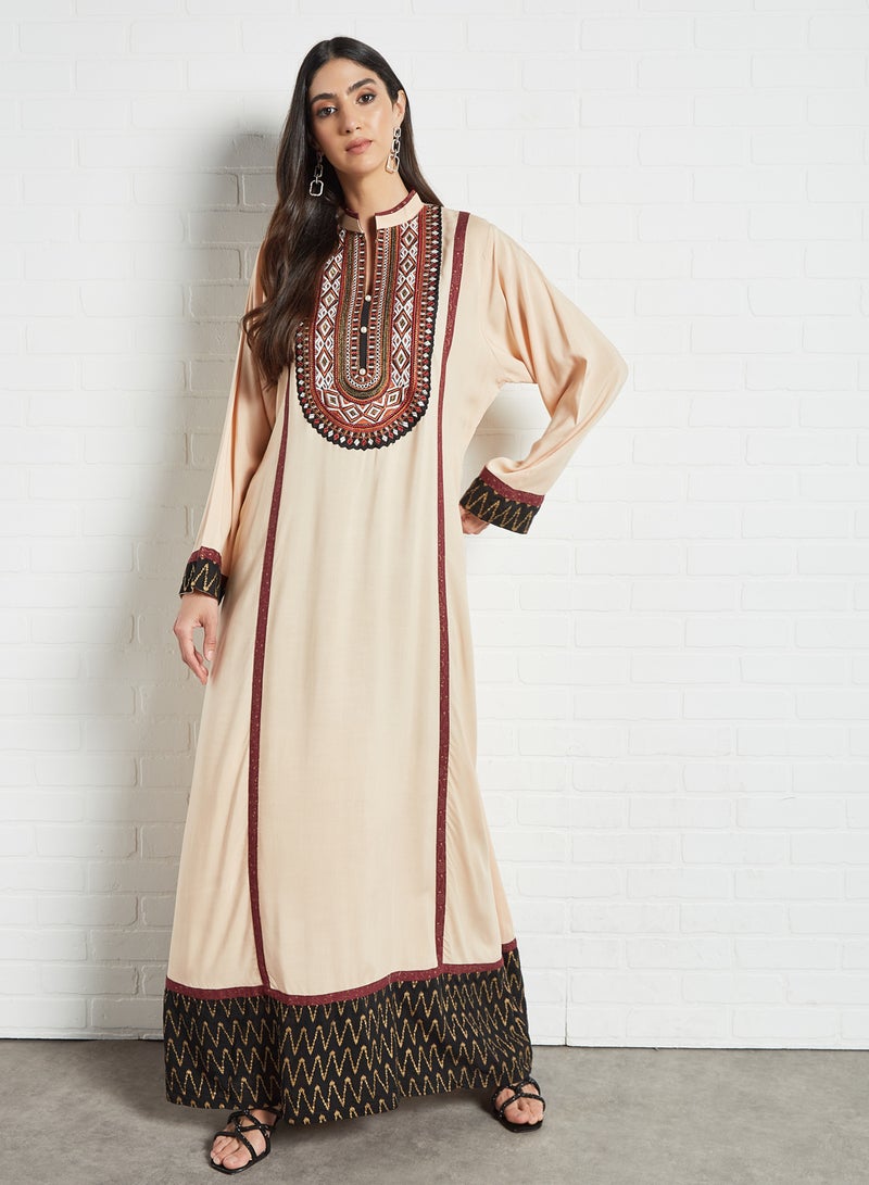 Sara Arabia - Embroidered Stylish Jalabiya Beige - Image 1
