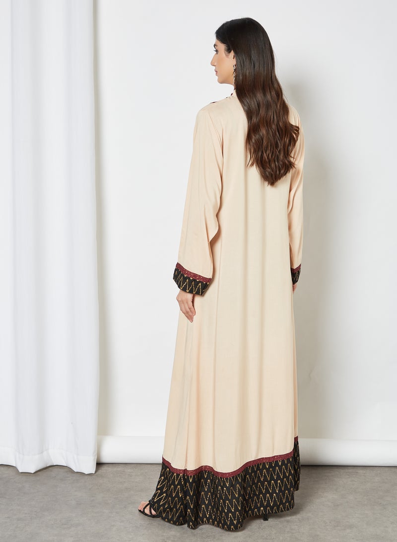 Sara Arabia - Embroidered Stylish Jalabiya Beige - Image 1