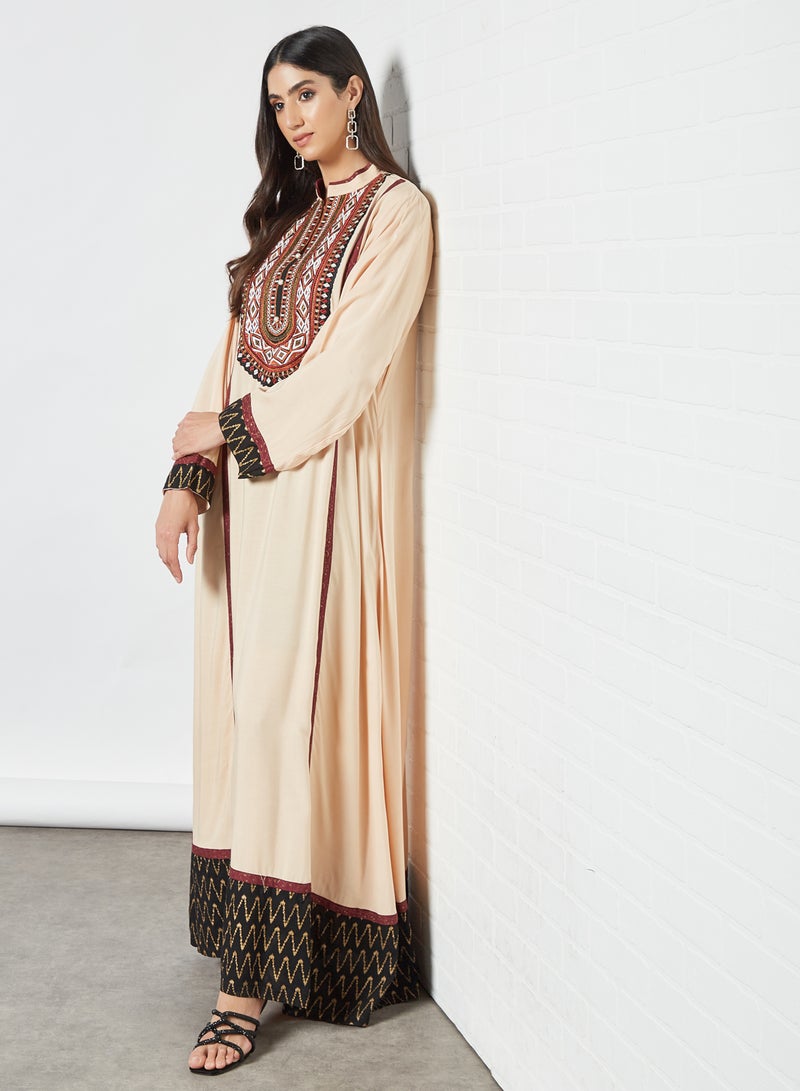 Sara Arabia - Embroidered Stylish Jalabiya Beige - Image 1