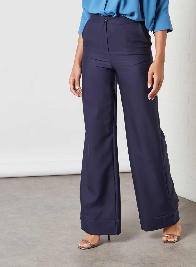trendyol Wide Leg Trousers Navy - Image 1