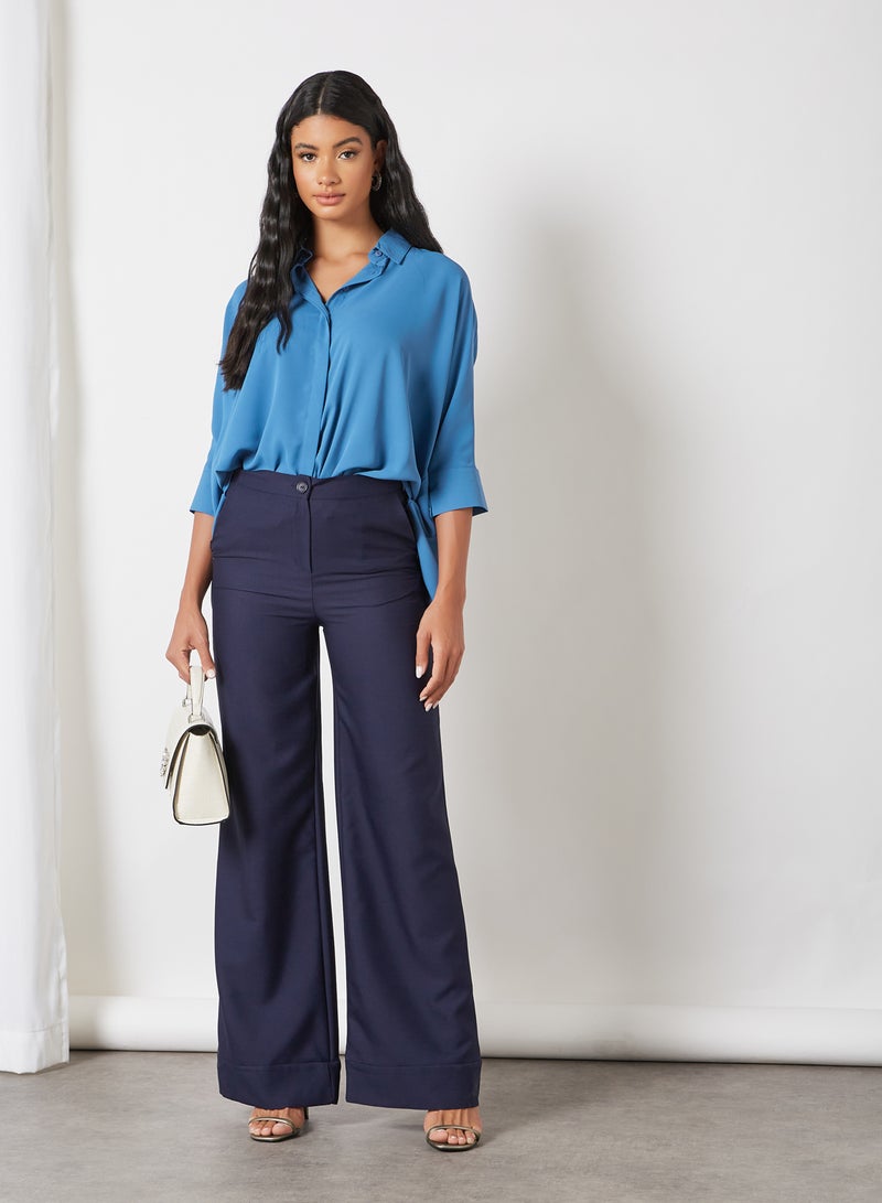 trendyol Wide Leg Trousers Navy - Image 2