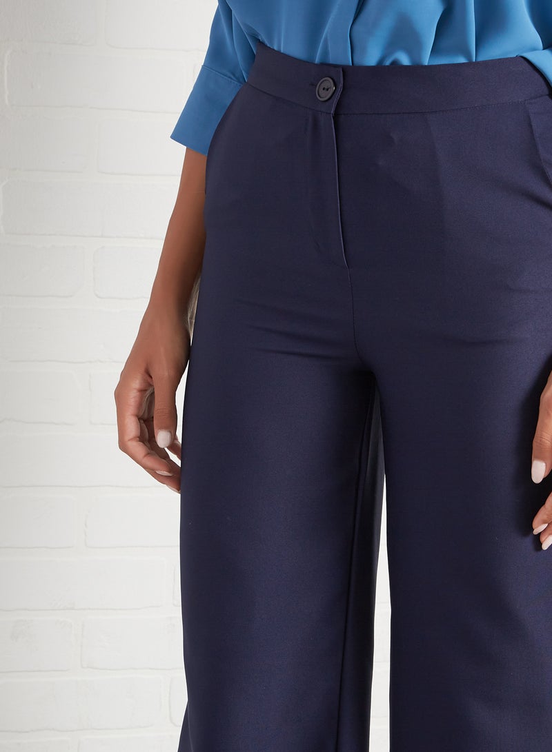 trendyol Wide Leg Trousers Navy - Image 3