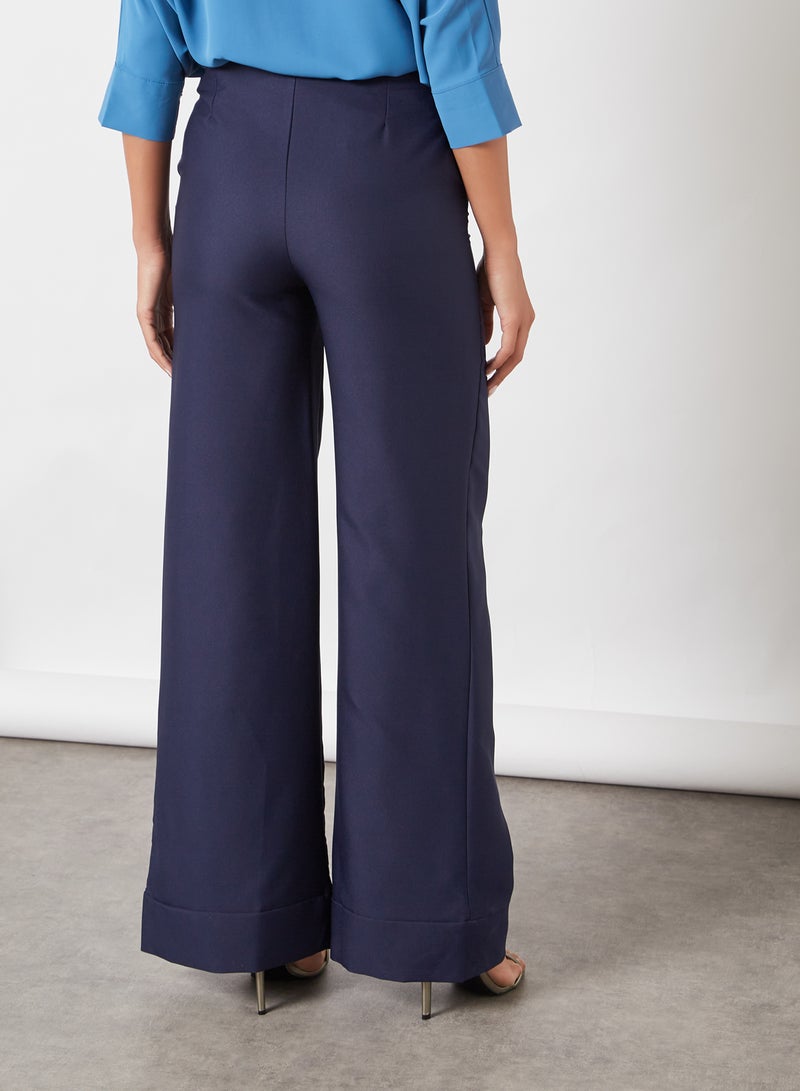 trendyol Wide Leg Trousers Navy - Image 4