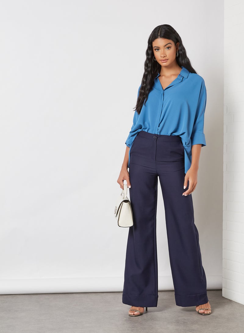 trendyol Asymmetrical Hem Shirt Indigo  - Image 2