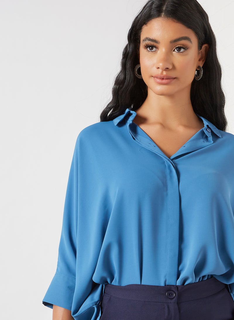 trendyol Asymmetrical Hem Shirt Indigo  - Image 4