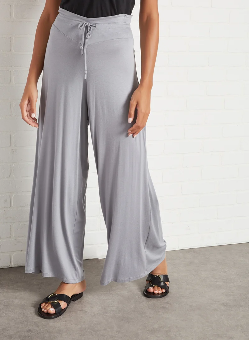 trendyol Waist Tie Wide Leg Pants Gray