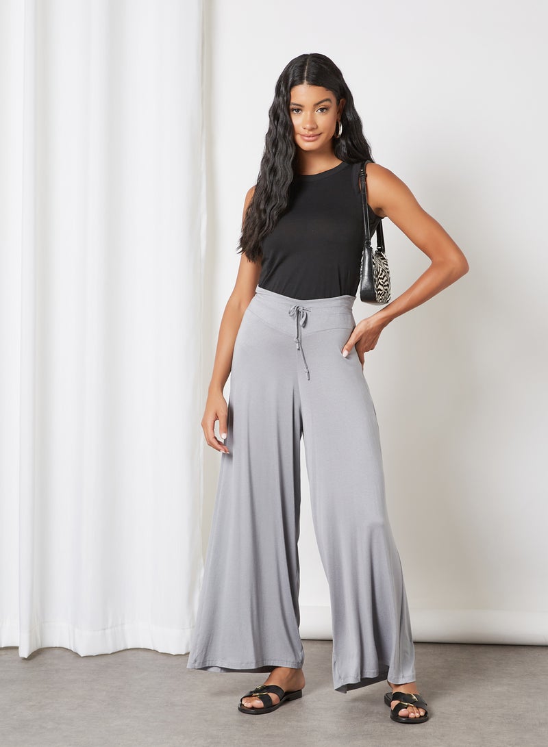 trendyol - Waist Tie Wide Leg Pants Gray - Image 1