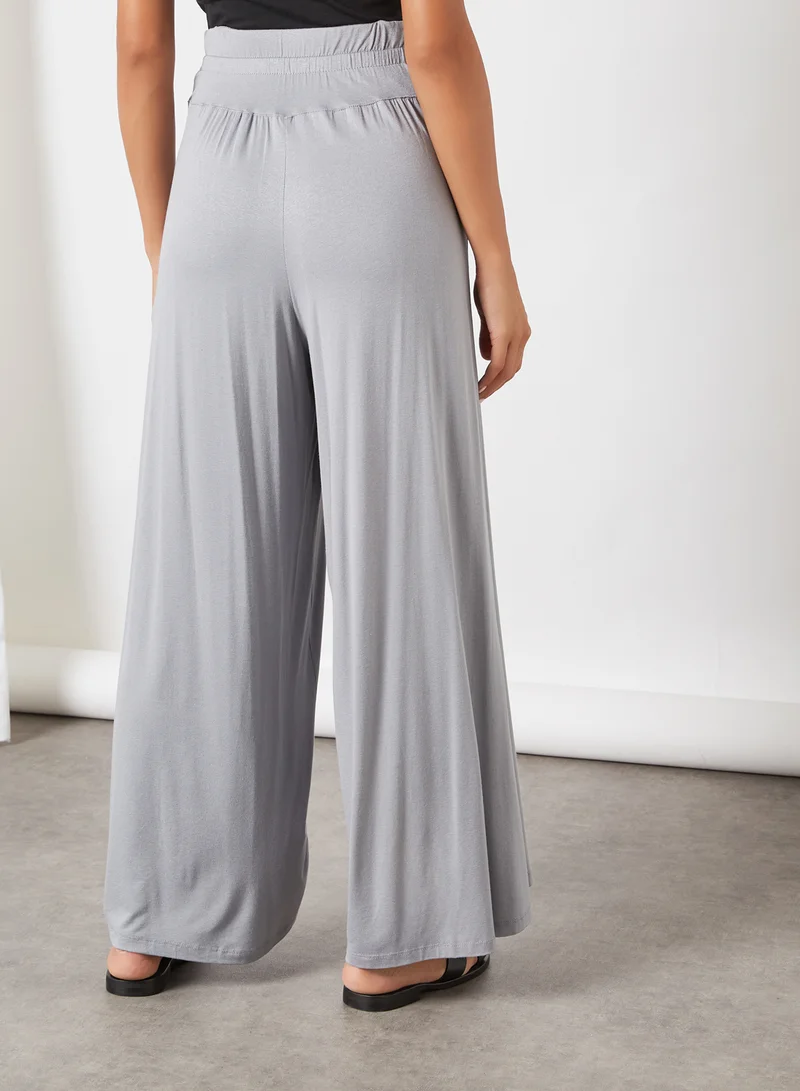 trendyol Waist Tie Wide Leg Pants Gray