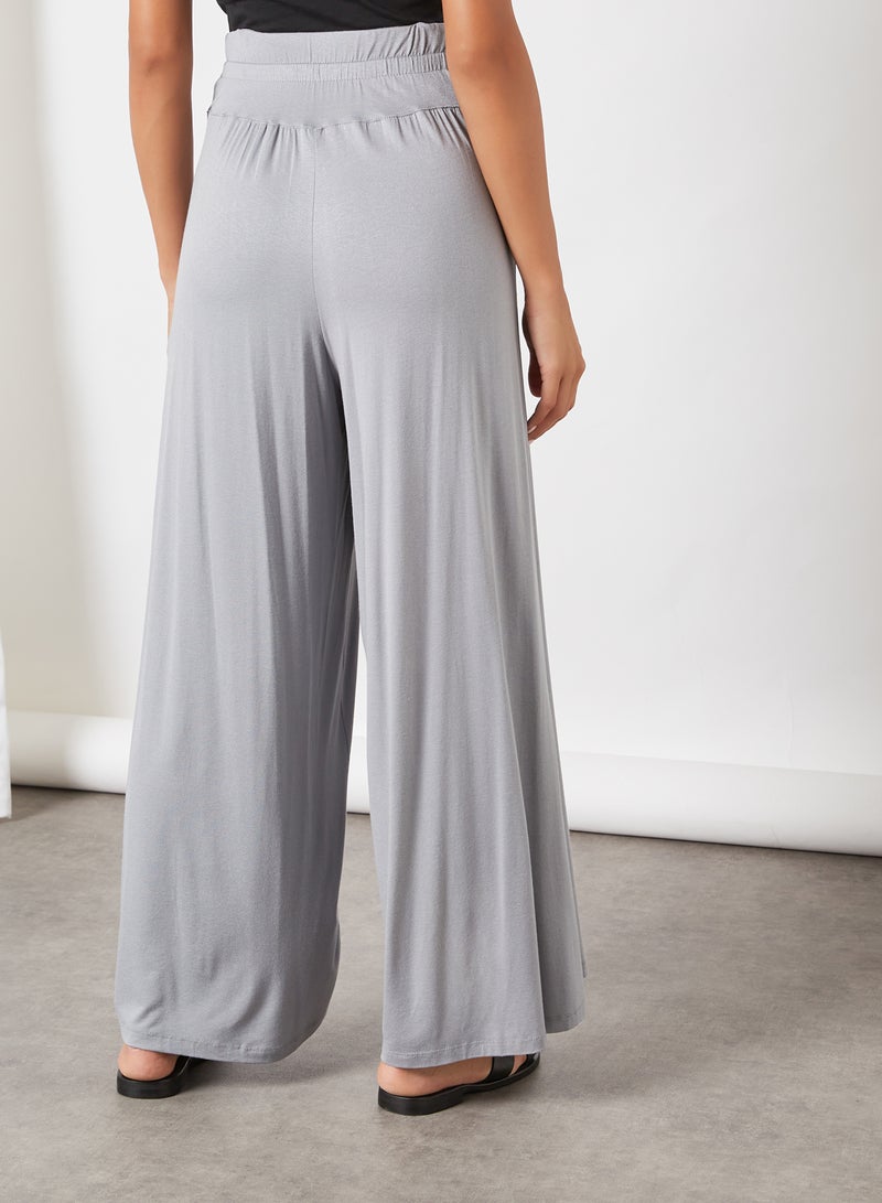 trendyol - Waist Tie Wide Leg Pants Gray - Image 1