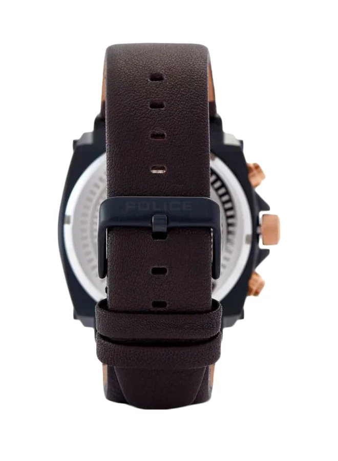 POLICE Norwood Round Shape Leather Band Analog Wrist Watch 48 mm - Brown - P 15472JSB-02