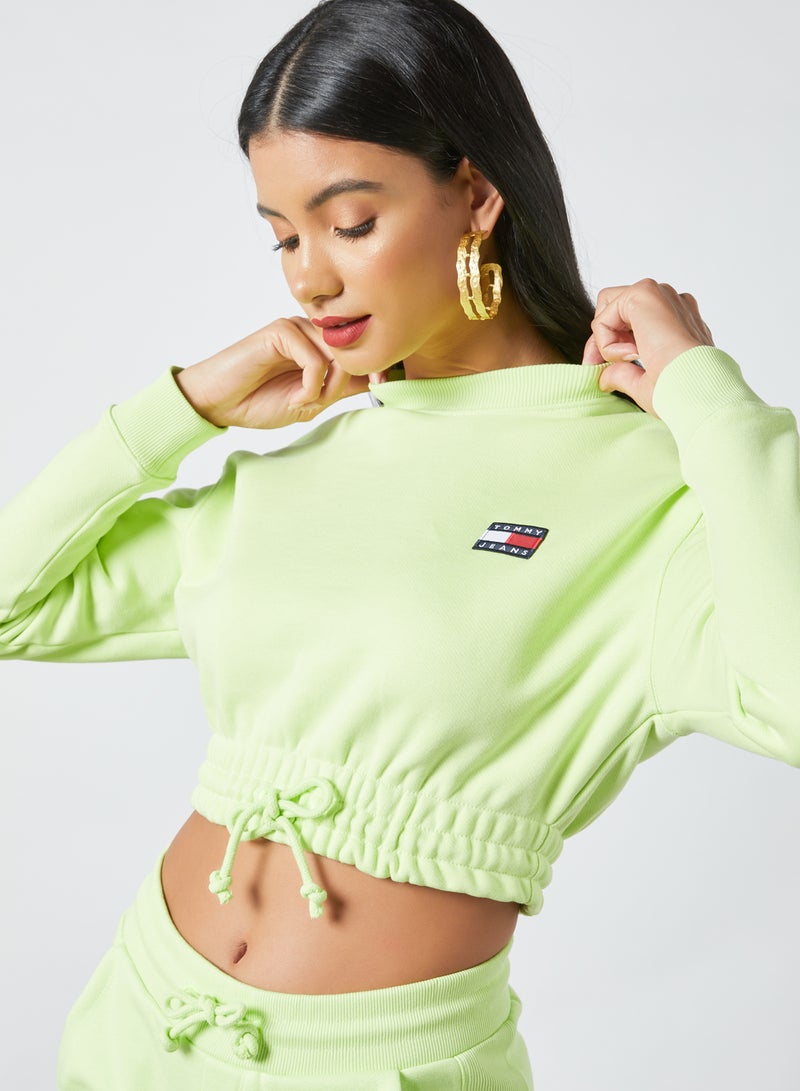 TOMMY JEANS - Logo Badge Cropped Sweatshirt Faded Lime - Image 1