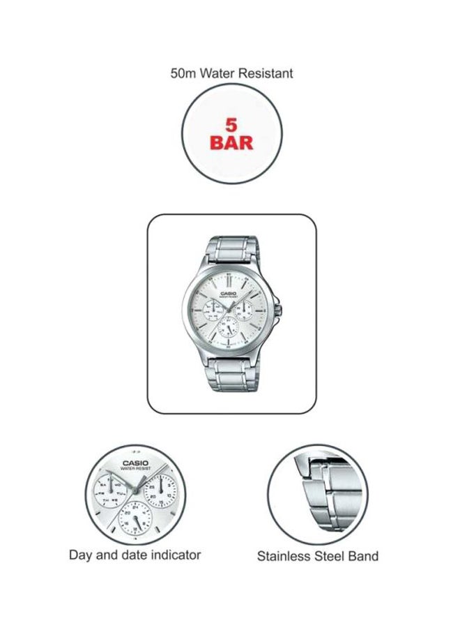 كاسيو ساعة يد إنتايسر بعقارب مقاومة للماء طراز MTP-V300D-7AUDF - 47 مم - فضي للرجال - Image 5