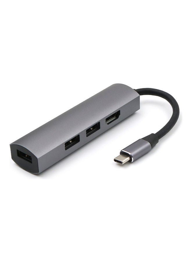 موزع USB 2.0 إلى Type C ب3 منافذ USB مع محول بمنفذ إيثرنت RJ45 رمادي/أسود - Image 1