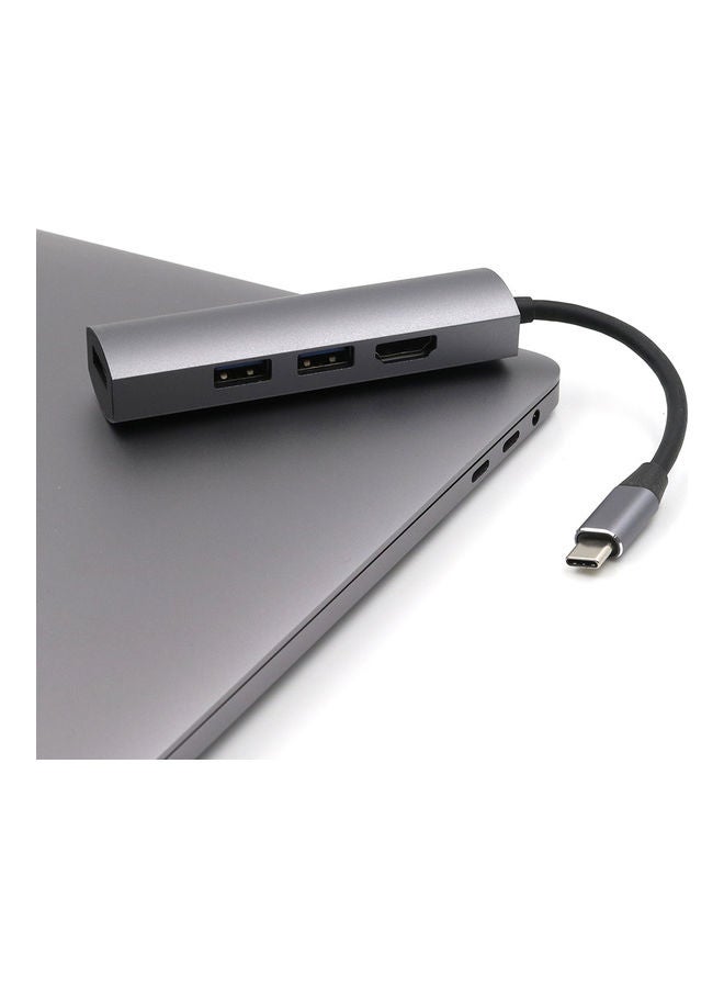 موزع USB 2.0 إلى Type C ب3 منافذ USB مع محول بمنفذ إيثرنت RJ45 رمادي/أسود - Image 2