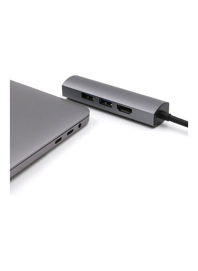 موزع USB 2.0 إلى Type C ب3 منافذ USB مع محول بمنفذ إيثرنت RJ45 رمادي/أسود - Image 3