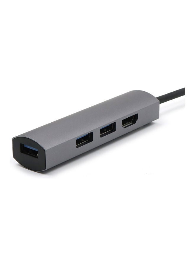 موزع USB 2.0 إلى Type C ب3 منافذ USB مع محول بمنفذ إيثرنت RJ45 رمادي/أسود - Image 4