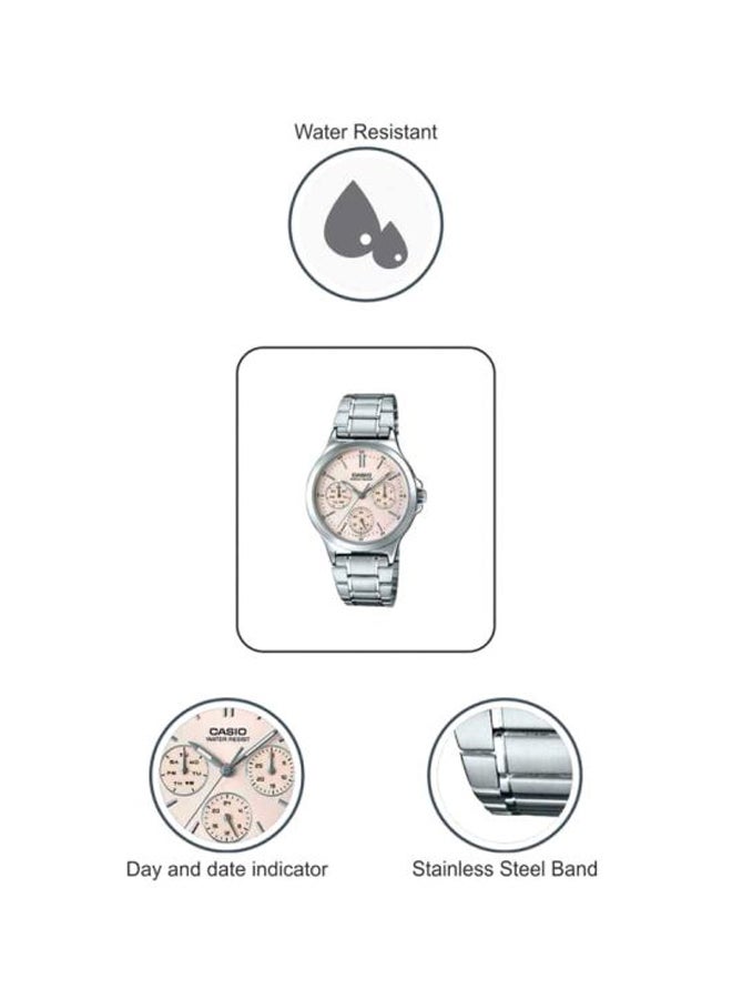 كاسيو ساعة يد بعقارب وسوار من الإستانلس ستيل طراز LTP-V300D-4AUDF - 33 مم - فضي للنساء - Image 5