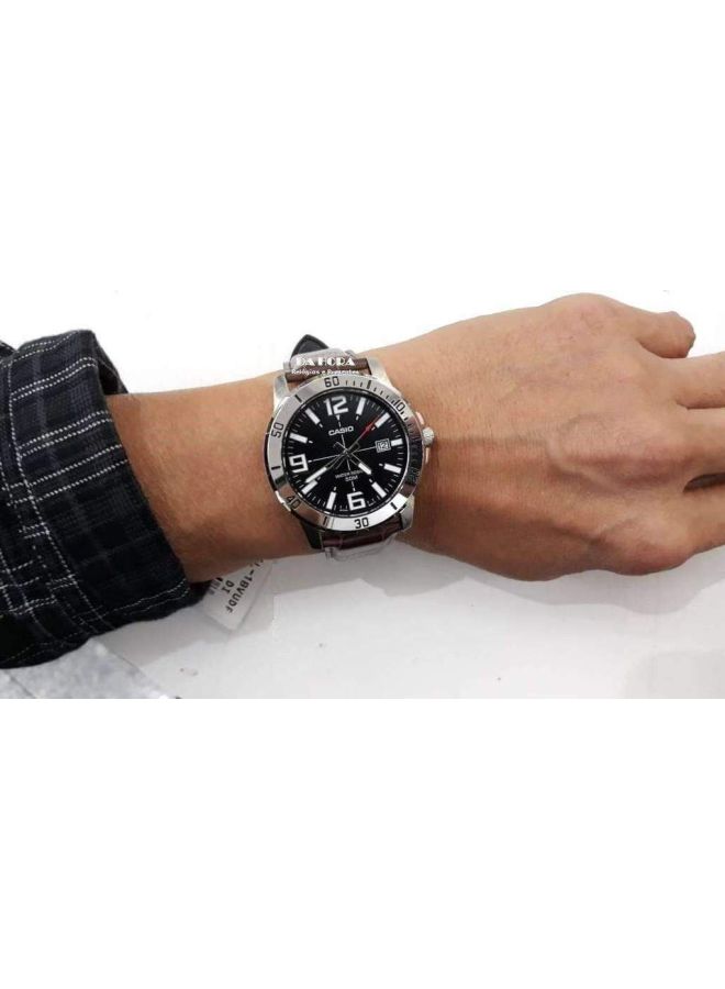 CASIO - Men's Enticer Leather Analog Watch MTP-VD01L-1EVUDF - 45 mm - Black - Image 1