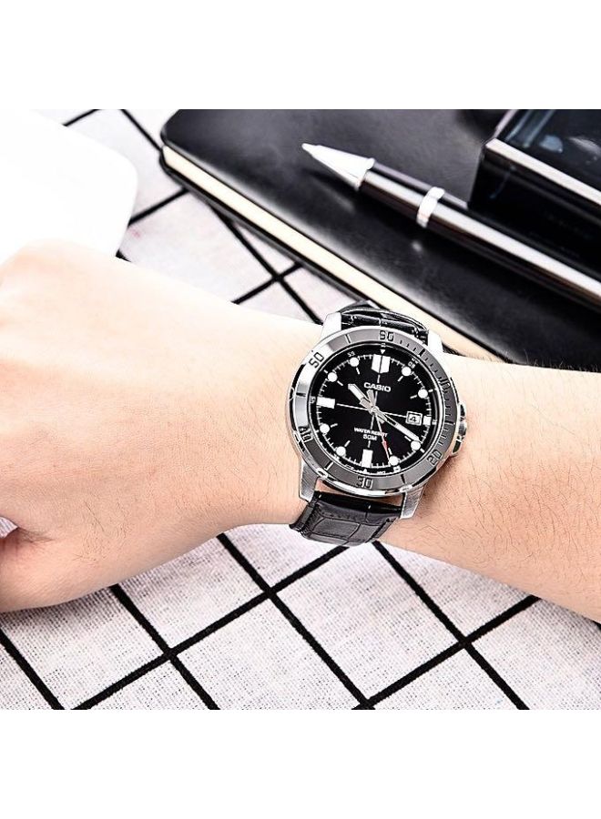 CASIO - Men's Enticer Leather Analog Watch MTP-VD01L-1EVUDF - 45 mm - Black - Image 1