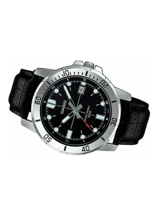 CASIO - Men's Enticer Leather Analog Watch MTP-VD01L-1EVUDF - 45 mm - Black - Image 1