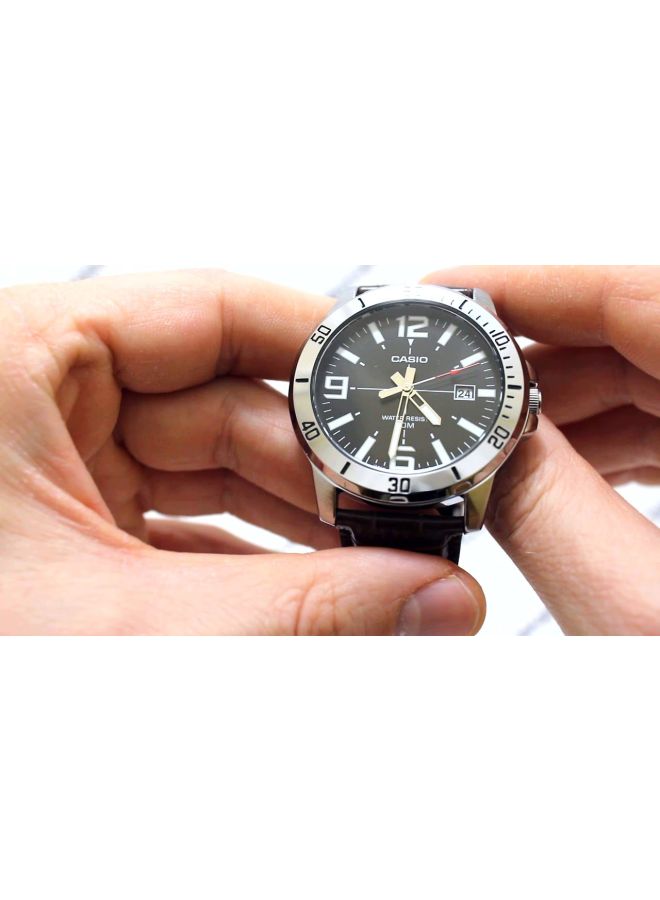 CASIO - Men's Enticer Leather Analog Watch MTP-VD01L-1EVUDF - 45 mm - Black - Image 1
