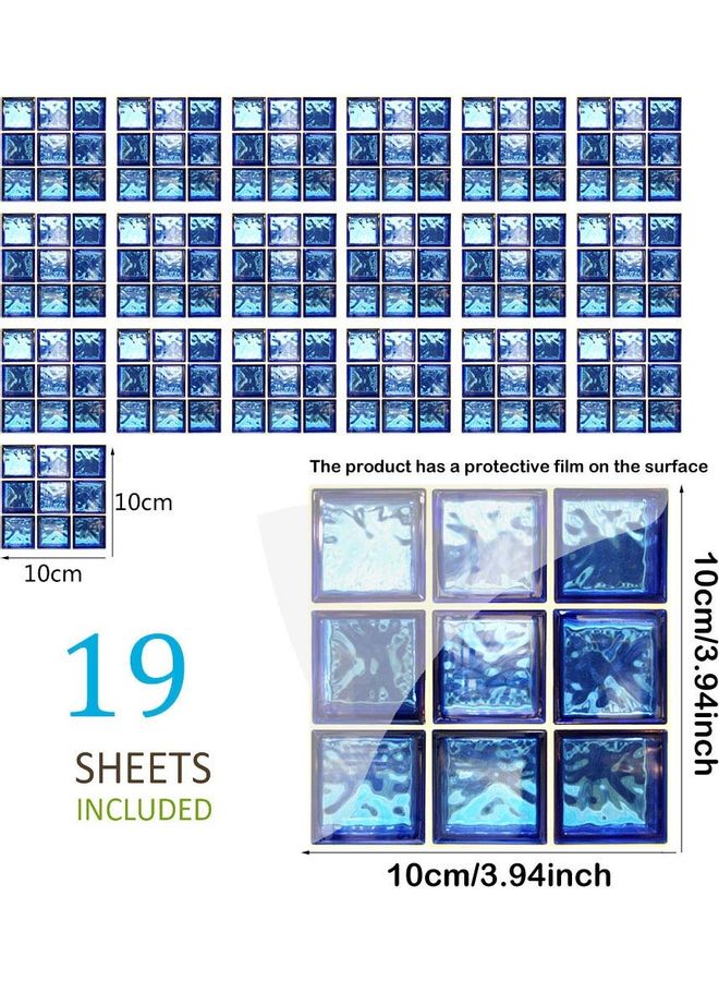 19-Sheet Waterproof Oilproof Mosaic Tile Stickers Blue  - Image 1
