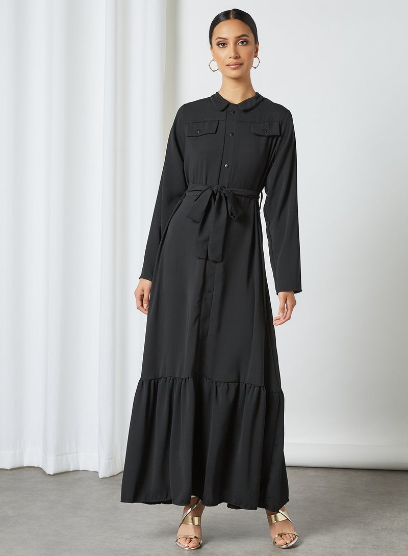 Hayat - Plain/Basic Long Sleeves Collared Neck Modest Dress Black - Image 1