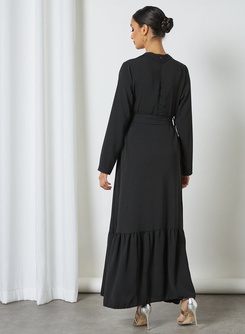 Hayat - Plain/Basic Long Sleeves Collared Neck Modest Dress Black - Image 1