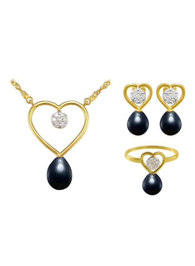 Vera Perla 3-Piece 18 Karat Gold Diamonds Pearls Solitaire Heart Jewellery Set  - Image 1