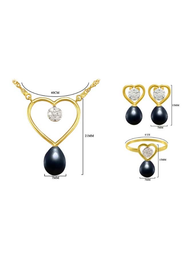 Vera Perla 3-Piece 18 Karat Gold Diamonds Pearls Solitaire Heart Jewellery Set  - Image 2