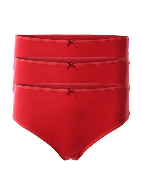 Bundle OF Three Brief Smooth Cotton Hipster Panties Red