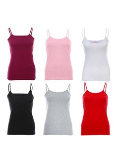 Bundle Of Six Spaghetti Sleeves Plain Tank Tops Multicolour