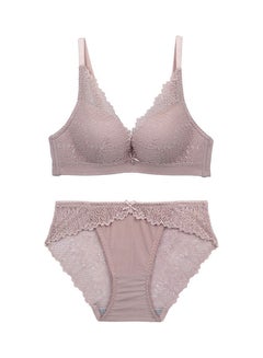 Comfy Solid Colour Lace Thin Bra Panty Set Light Pink