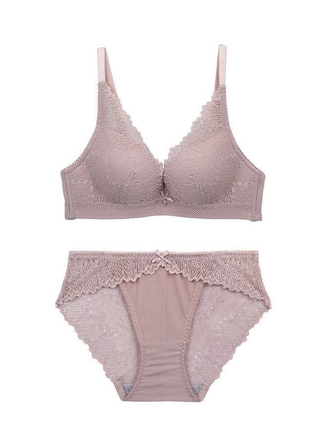Generic - Comfy Solid Colour Lace Thin Bra Panty Set Light Pink - Image 1